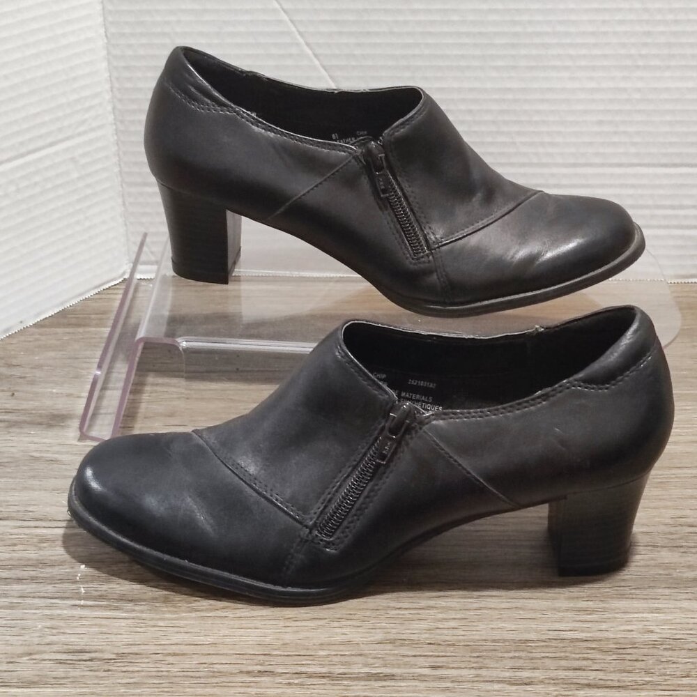 Dr. Scholl's Chip Comfort Shoes Sz 8 1/2 Black Leather Preppy Dress Heels